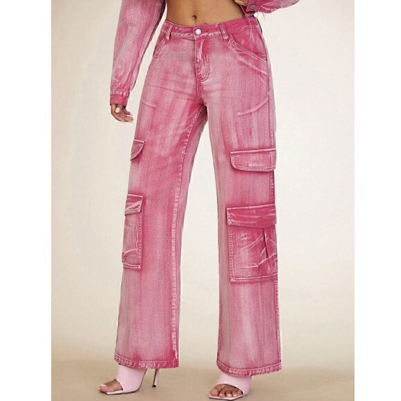 Contemporary Flap Pocket Cargo Jeans Pink - Picture 3 of 7